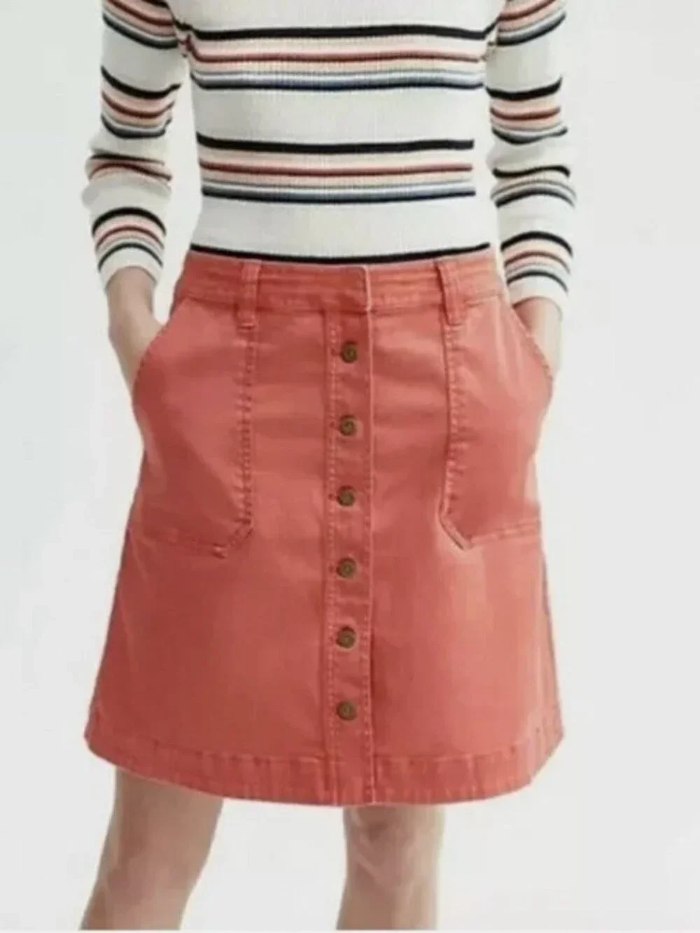 Anthropologie Pilcro & the Letterpress Orange Chino Button Utility Skirt Size 4 - Picture 4 of 6